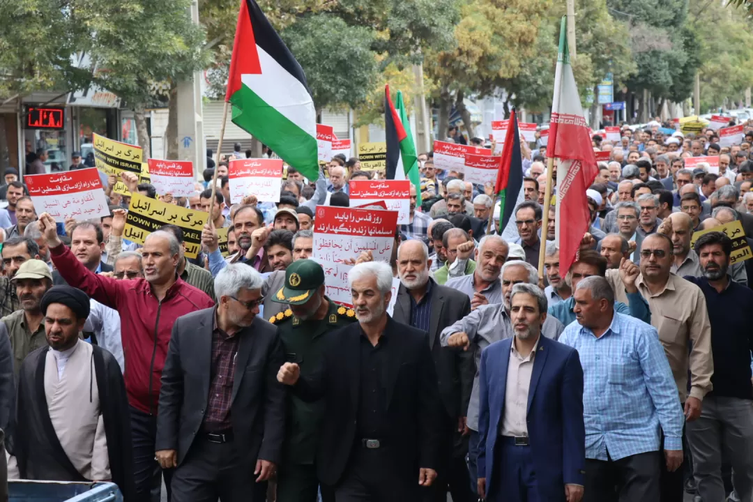 راهپیمایی مردم خمین در همبستگی با مبارزان فلسطینی