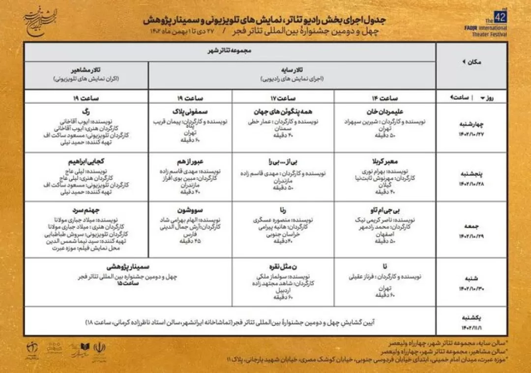 اعلام برنامه‌های چند بخش از جشنواره تئاتر فجر